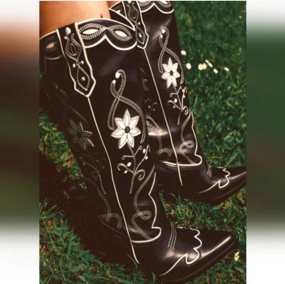 ZARA HEELED FLORAL COWBOY BOOTS US 9 EU 40 NWT - Picture 13 of 14